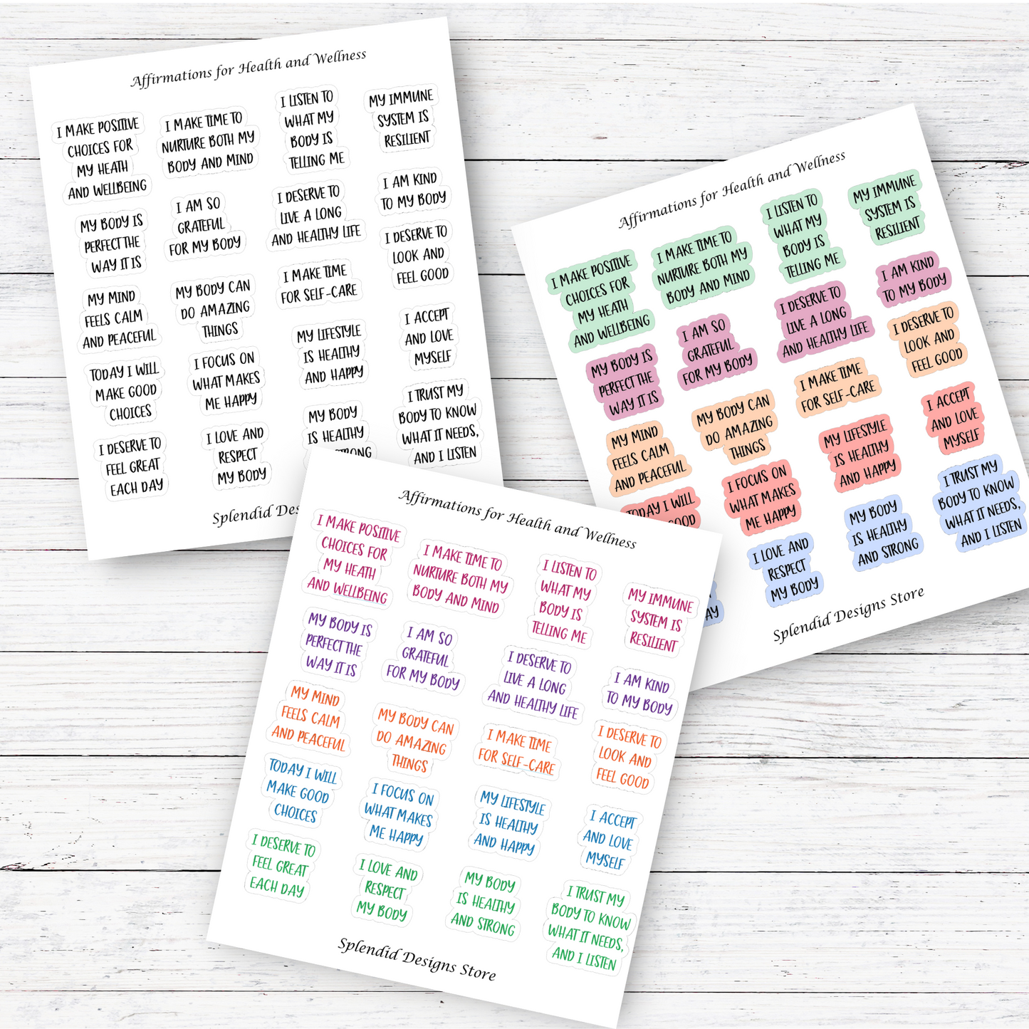 Positive Affirmations for Health and Wellness, Positive Affirmation Stickers