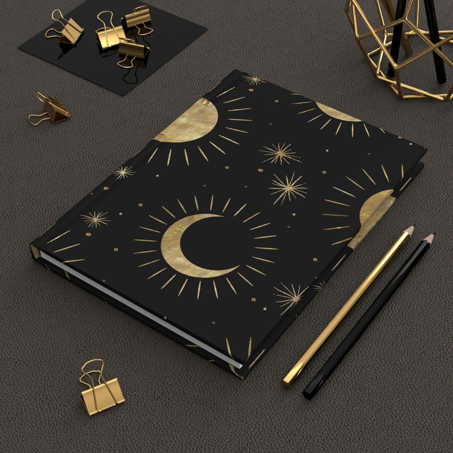 Sun Moon and Stars Journal - Hardcover - Black