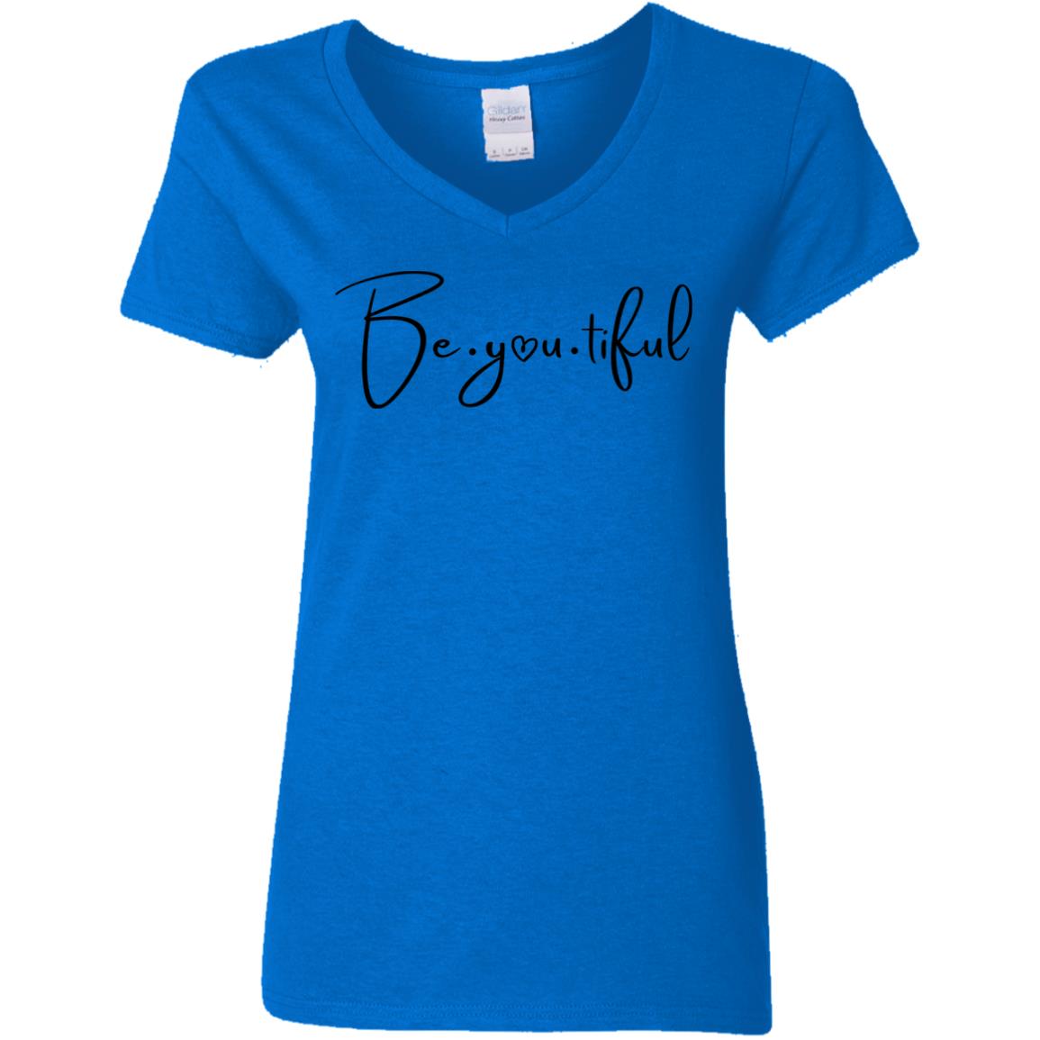 Beyoutiful V-Neck T-Shirt - royal blue - black lettering