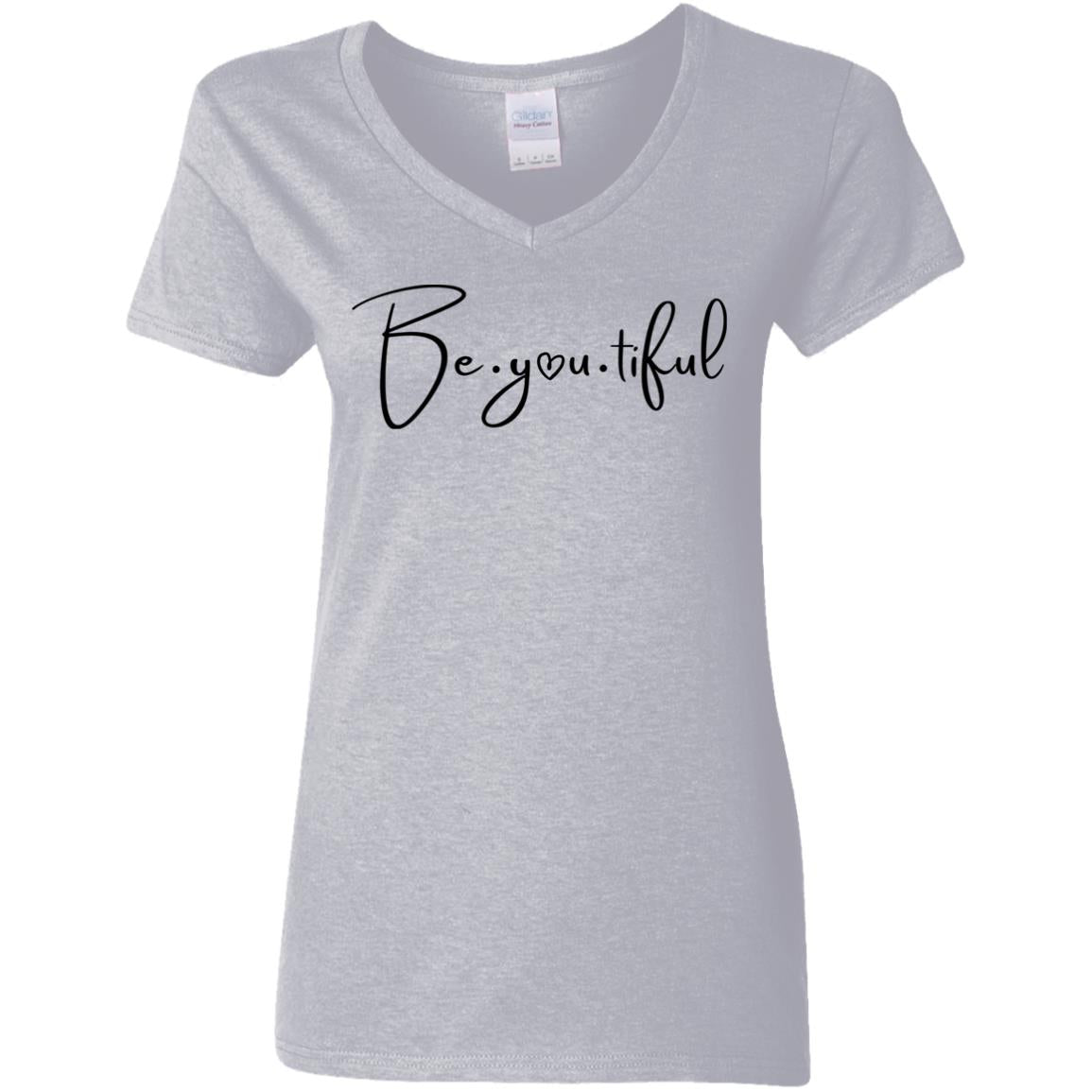 Beyoutiful V-Neck T-Shirt - sport gray - black lettering