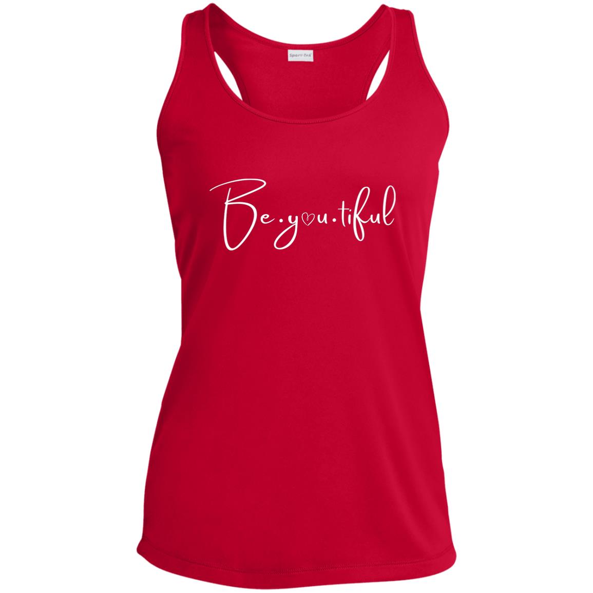 Beyoutiful Racerback Tank - red - white Lettering