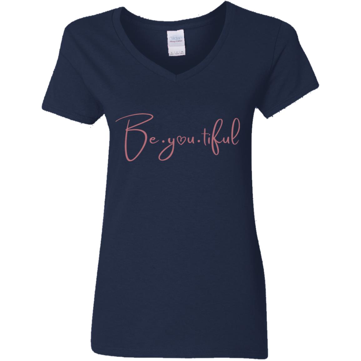 Beyoutiful V-Neck T-Shirt - navy pink lettering
