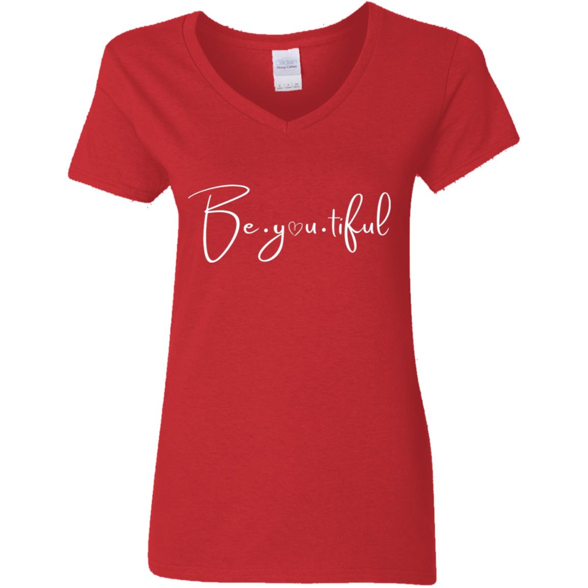 Beyoutiful V-Neck T-Shirt - red - white lettering