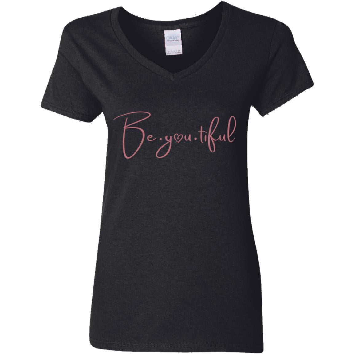Beyoutiful V-Neck T-Shirt - black - pink lettering