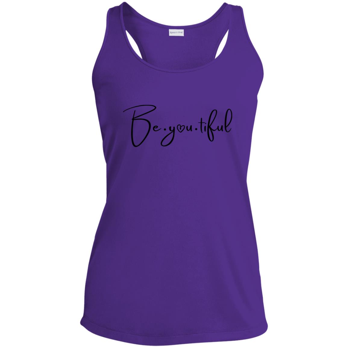 Beyoutiful Racerback Tank - purple - Black Lettering