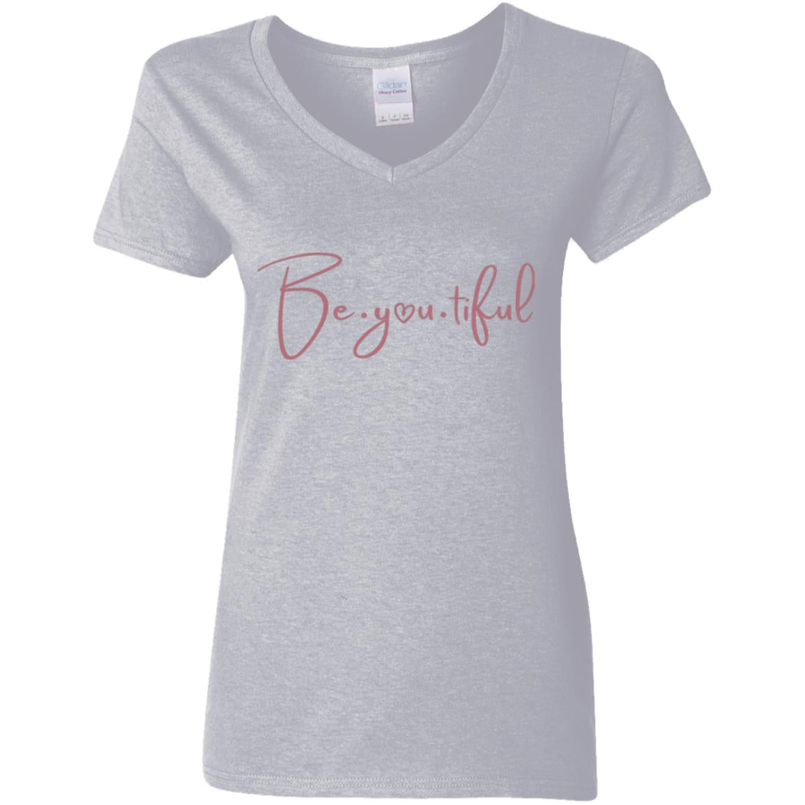 Beyoutiful V-Neck T-Shirt - sport gray - pink lettering
