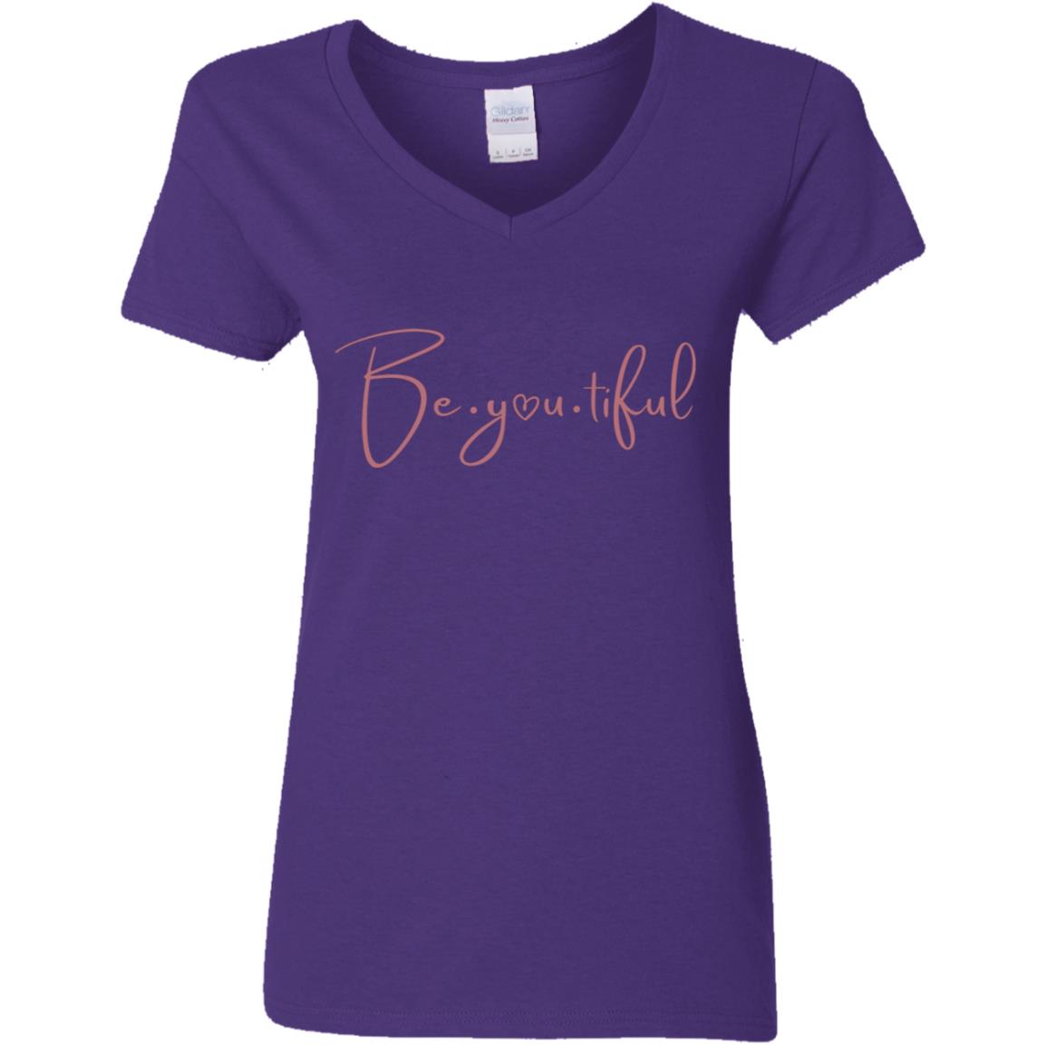 Beyoutiful V-Neck T-Shirt - purple pink lettering