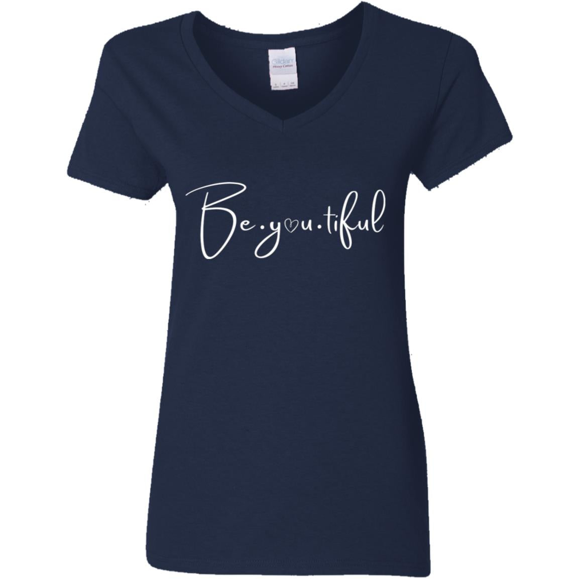 Beyoutiful V-Neck T-Shirt - Navy - white lettering