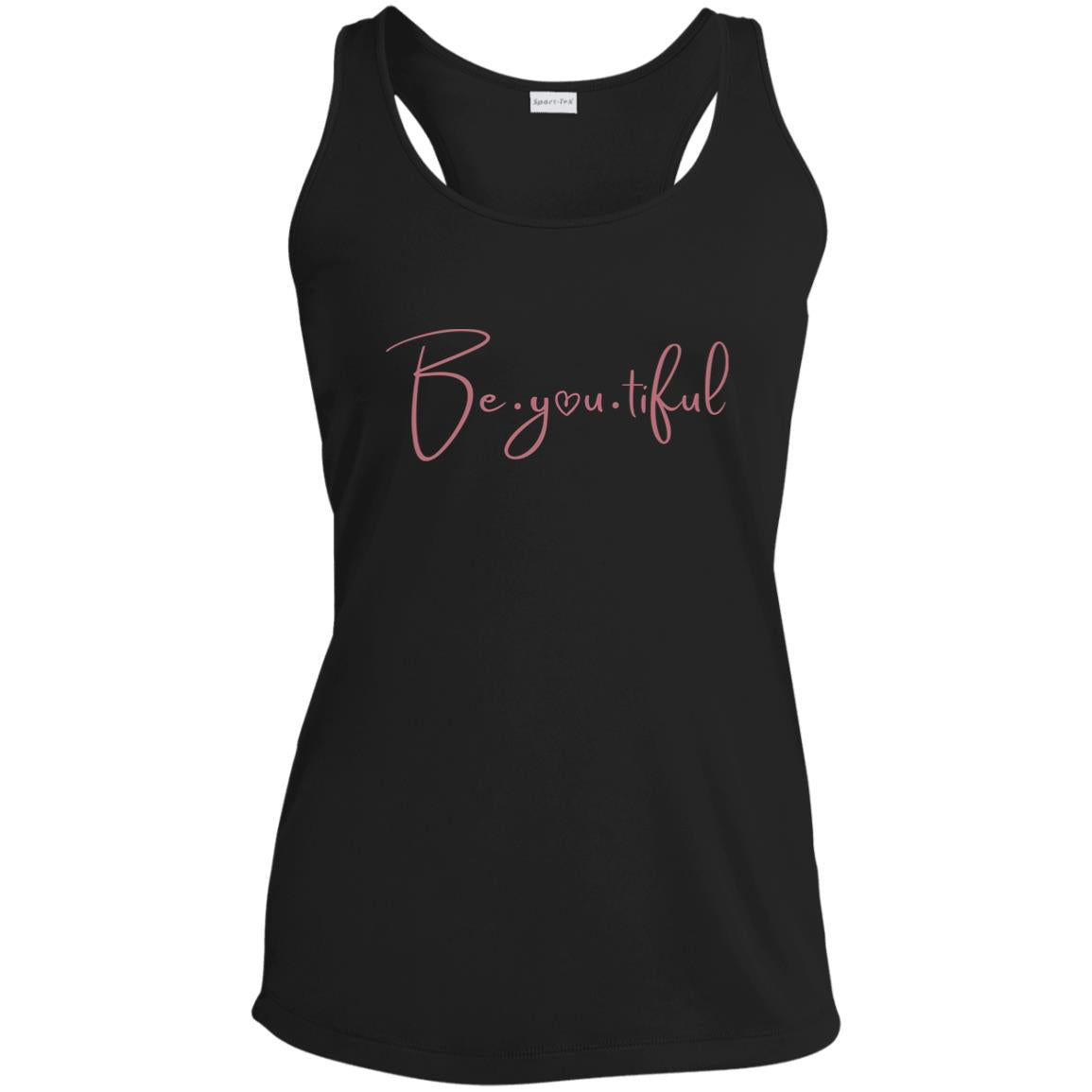 Beyoutiful Racerback Tank - black - pink Lettering
