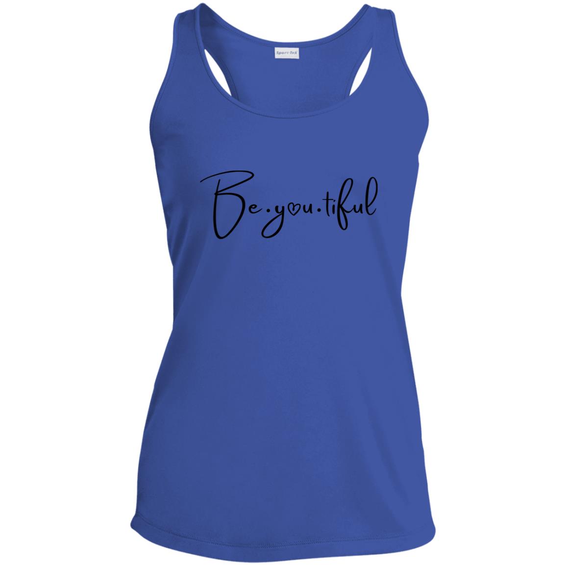 Beyoutiful Racerback Tank - blue - Black Lettering