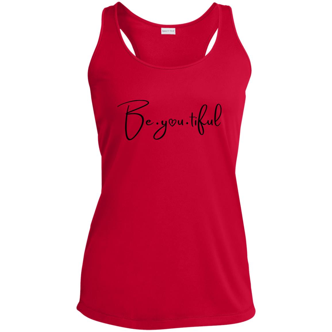 Beyoutiful Racerback Tank - red - Black Lettering