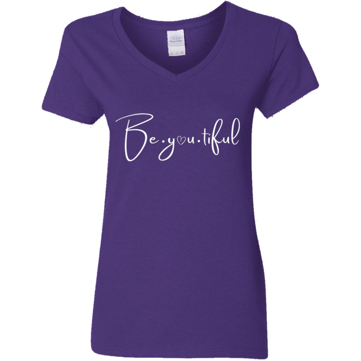 Beyoutiful V-Neck T-Shirt - purple - white lettering