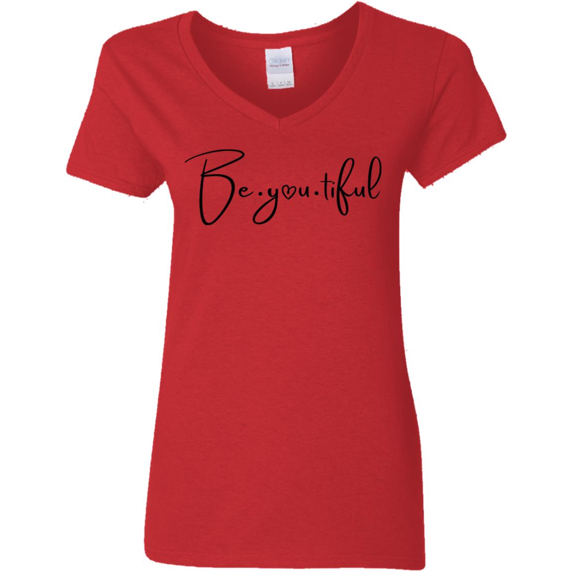 Beyoutiful V-Neck T-Shirt - red - black lettering