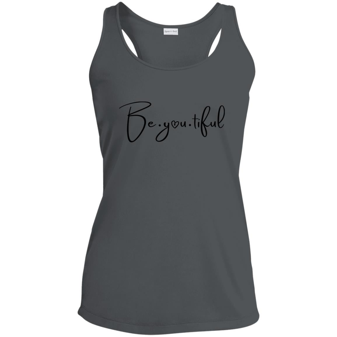 Beyoutiful Racerback Tank - gray - Black Lettering