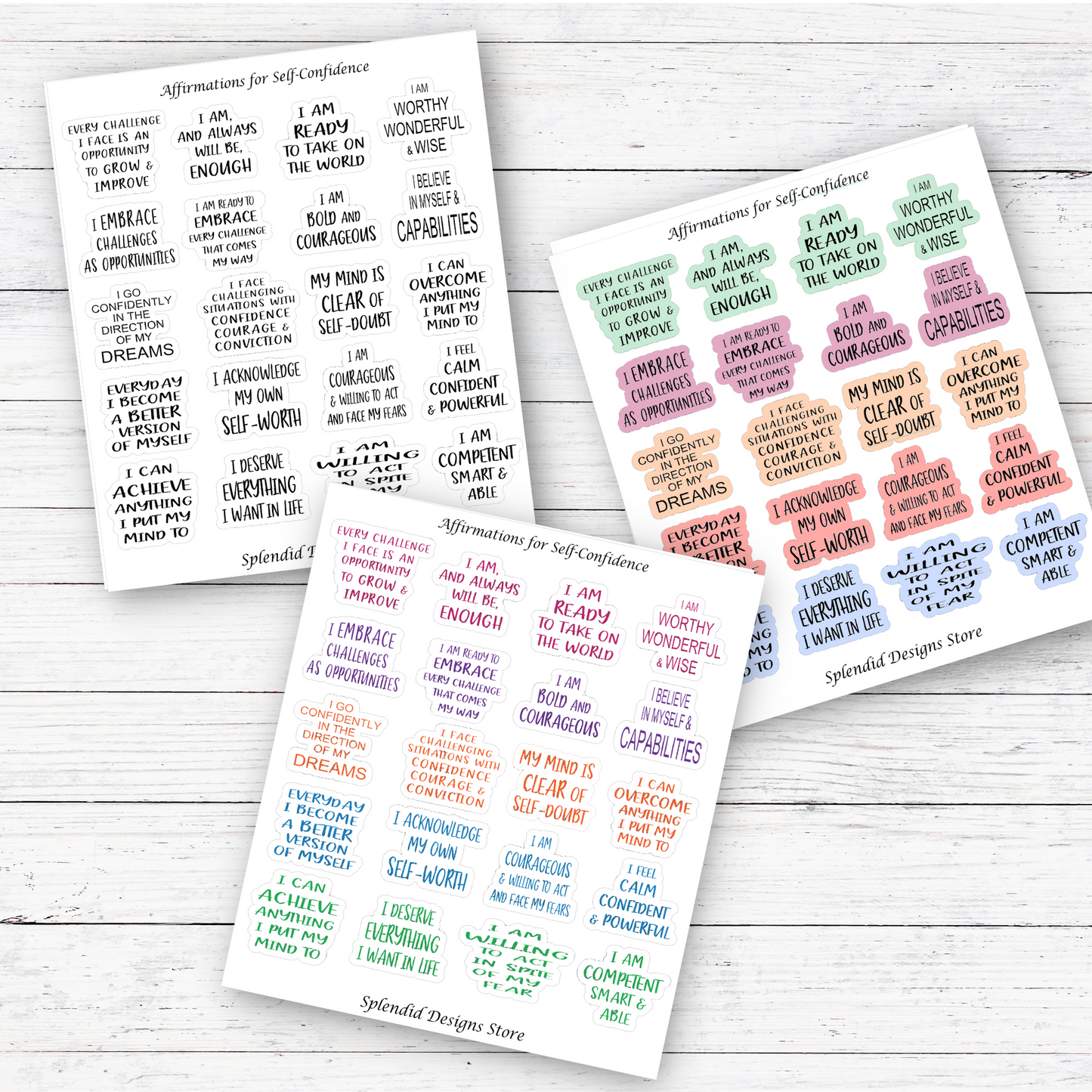 affirmations for self-confidence sticker sheet