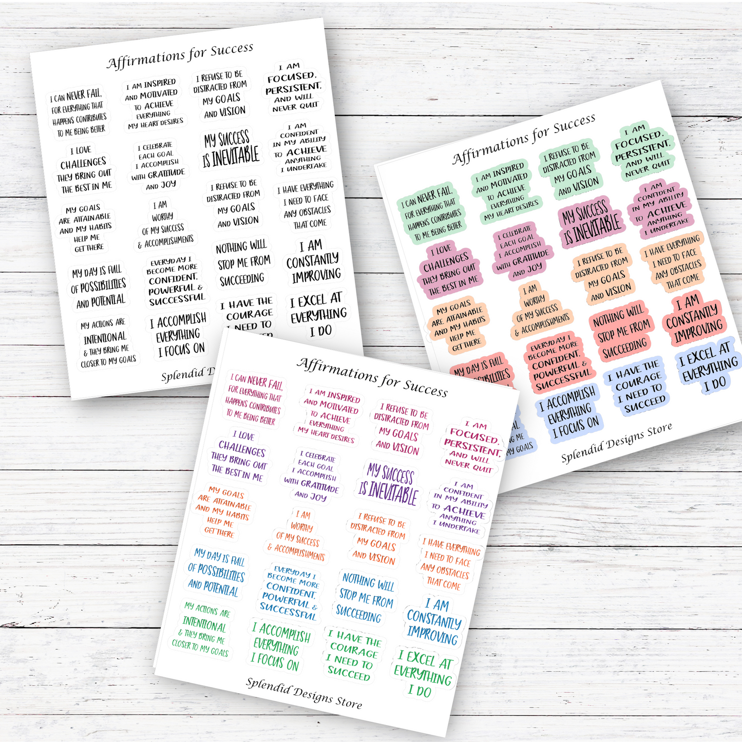 affirmations for success sticker sheet