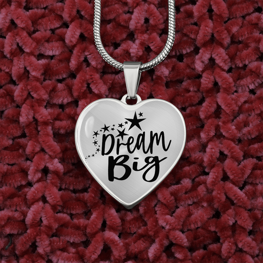heart shaped pendant necklace with quote dream big, stainless steal