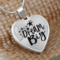heart shaped pendant necklace with quote dream big, stainless steal