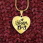 heart shaped pendant necklace with quote dream big, gold