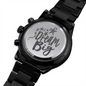 Water resistant and scratch proof Black Chronograph Watch with a three-dial face and calendar function. Dream Big engraved on the back.