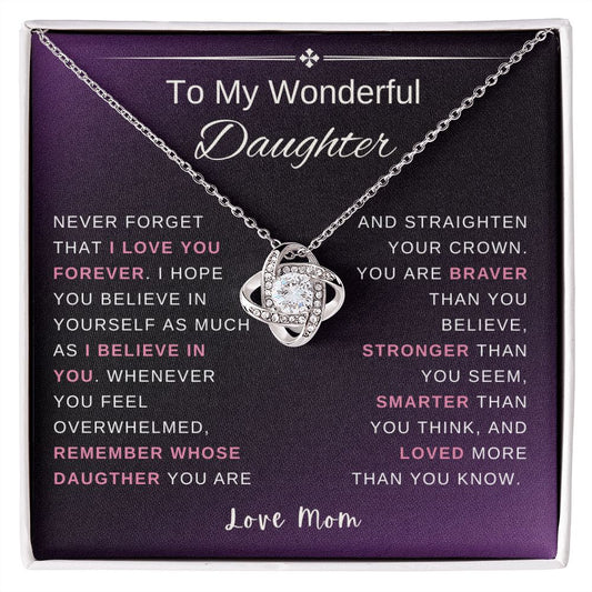 Gift for Daughter from Mom | Mother's Day Gift for Daughter | You Are Brave, Strong, Smart, and Loved | Gold Finish Cubic Zirconia Neckalce