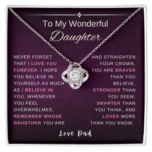 Gift for Daughter from Dad | Mother's Day Gift for Daughter | You Are Brave, Strong, Smart, and Loved | Gold Finish Cubic Zirconia Neckalce