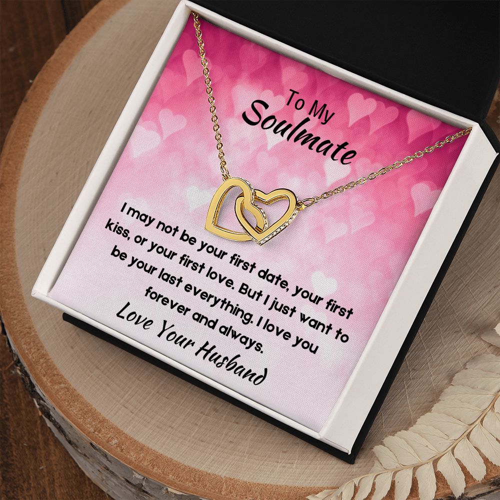 To My Soulmate Interlocking Heart Necklace, Gift for Wife