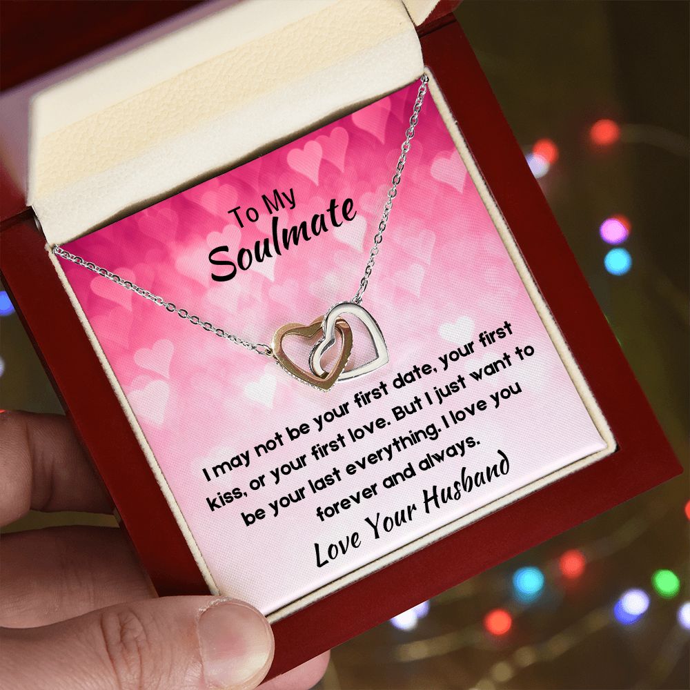 To My Soulmate Interlocking Heart Necklace, Gift for Wife