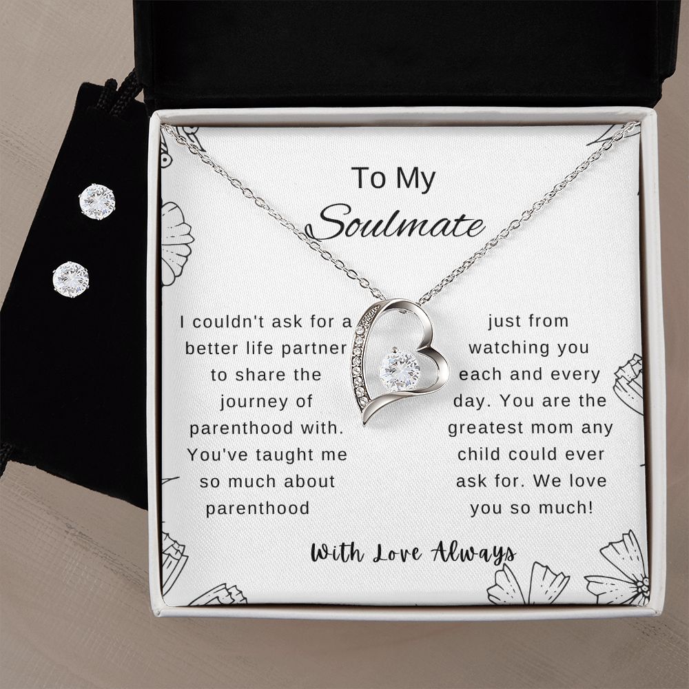 Mother's Day Heart Necklace and Earrings for Wife