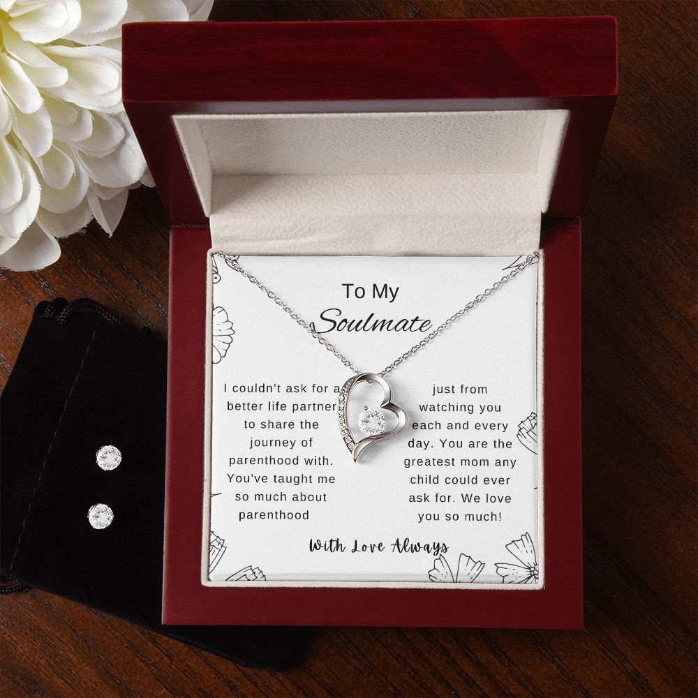 Mother's Day Heart Necklace and Earrings for Wife