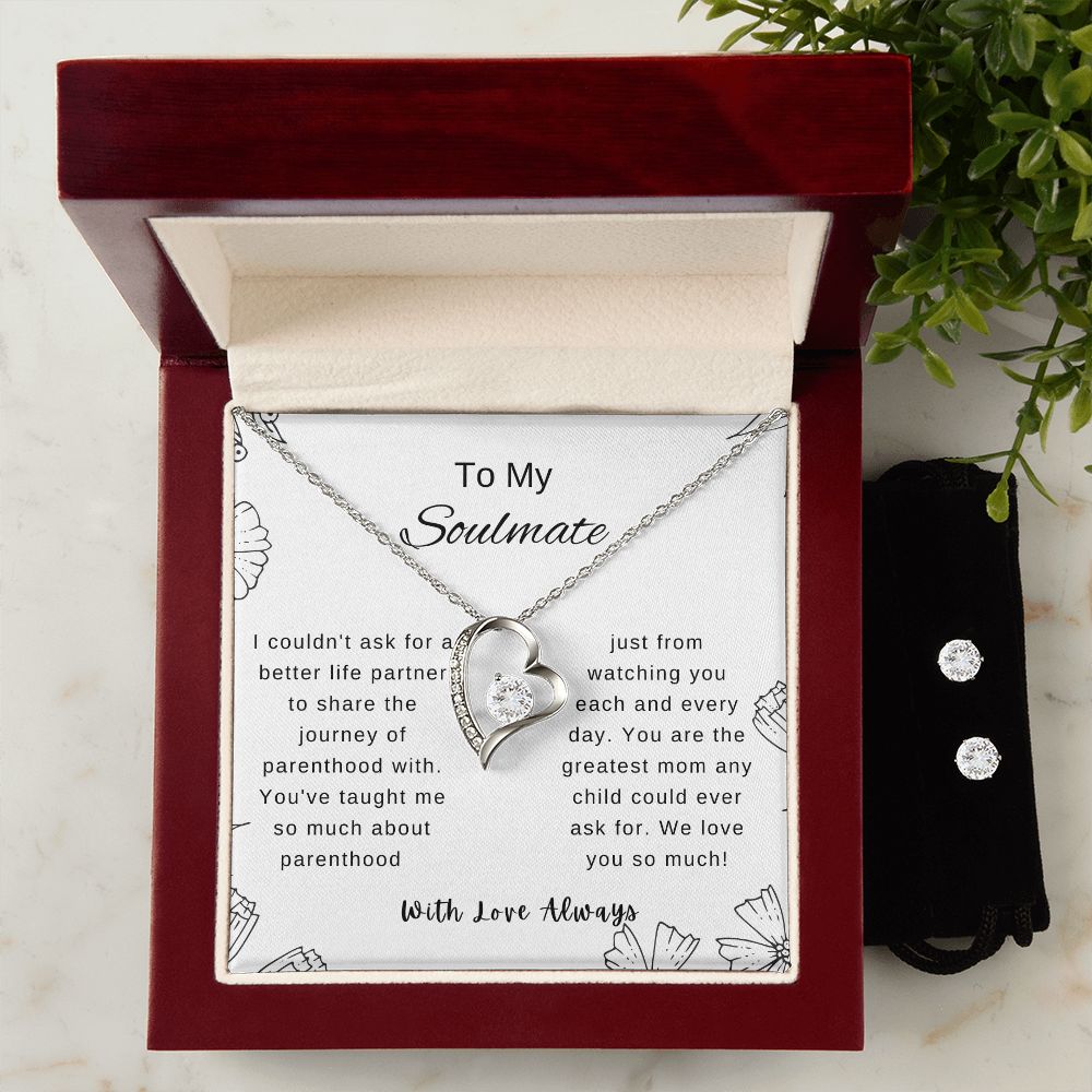 Mother's Day Heart Necklace and Earrings for Wife