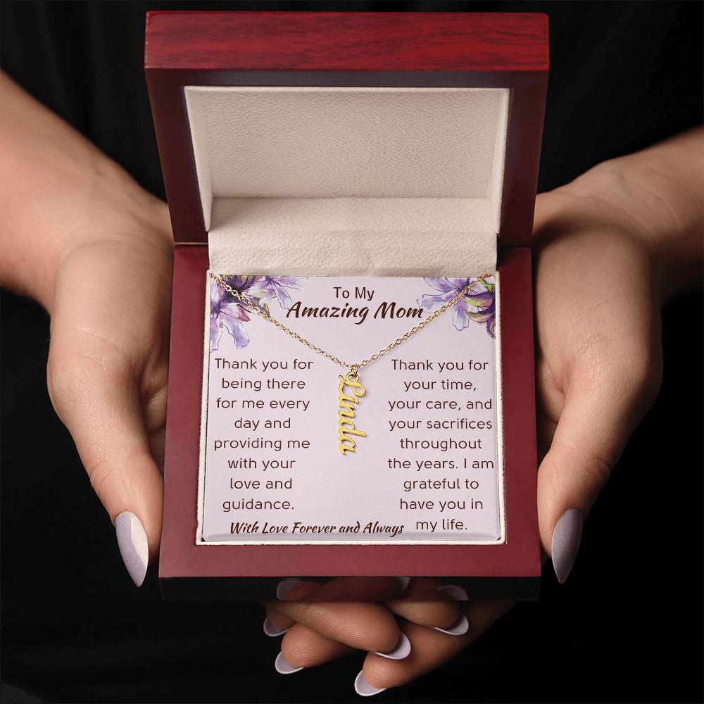 Personalized Name Necklace | Gift for Mom | Mother's Day Gift | Vertical Custom Name Necklace | 18K Gold Finish or Stainless Steel Necklace