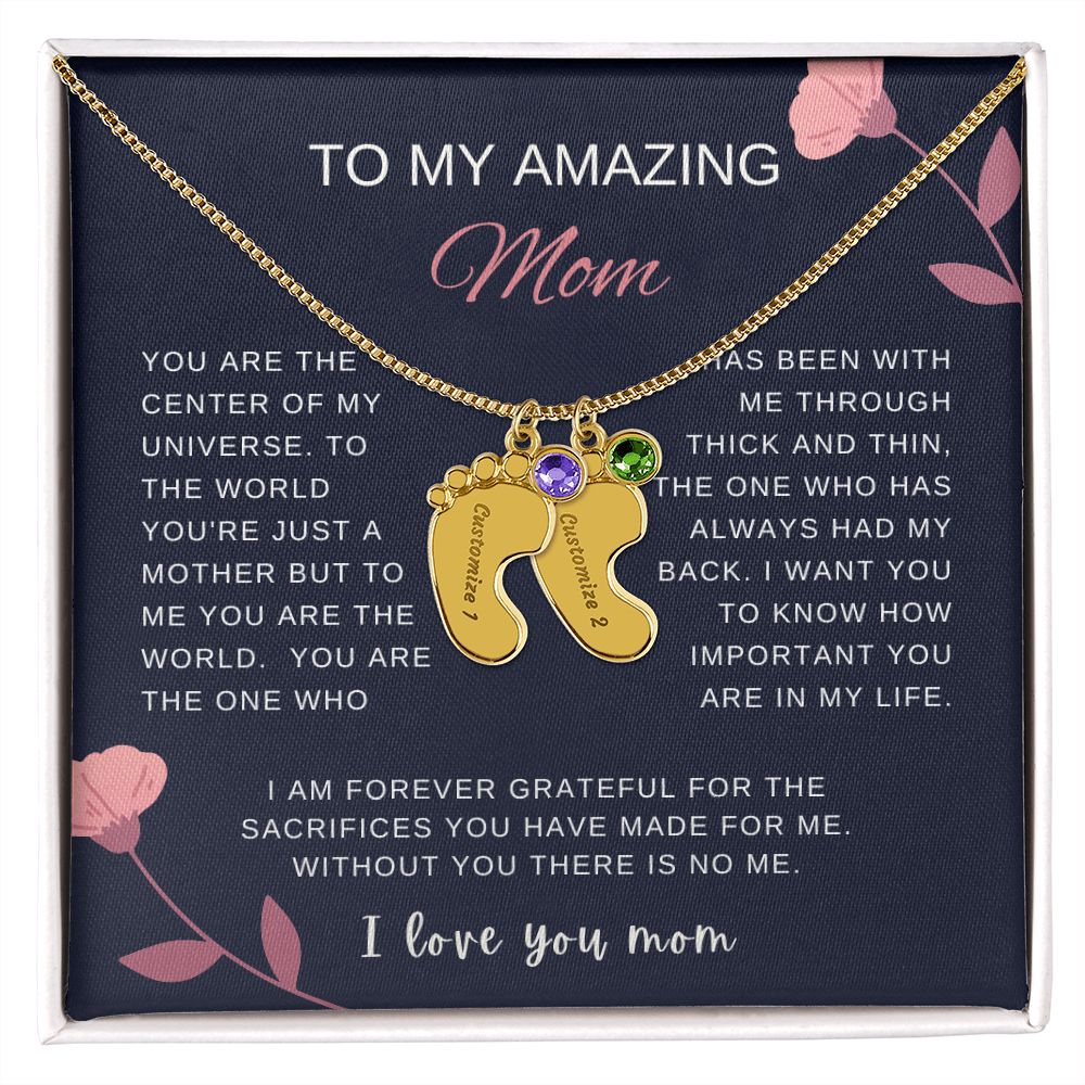 Custom Baby Feet Necklace with Birthstone | Engraved Baby Feet Necklace with Birthstone | Mother's Day Gift for Mom