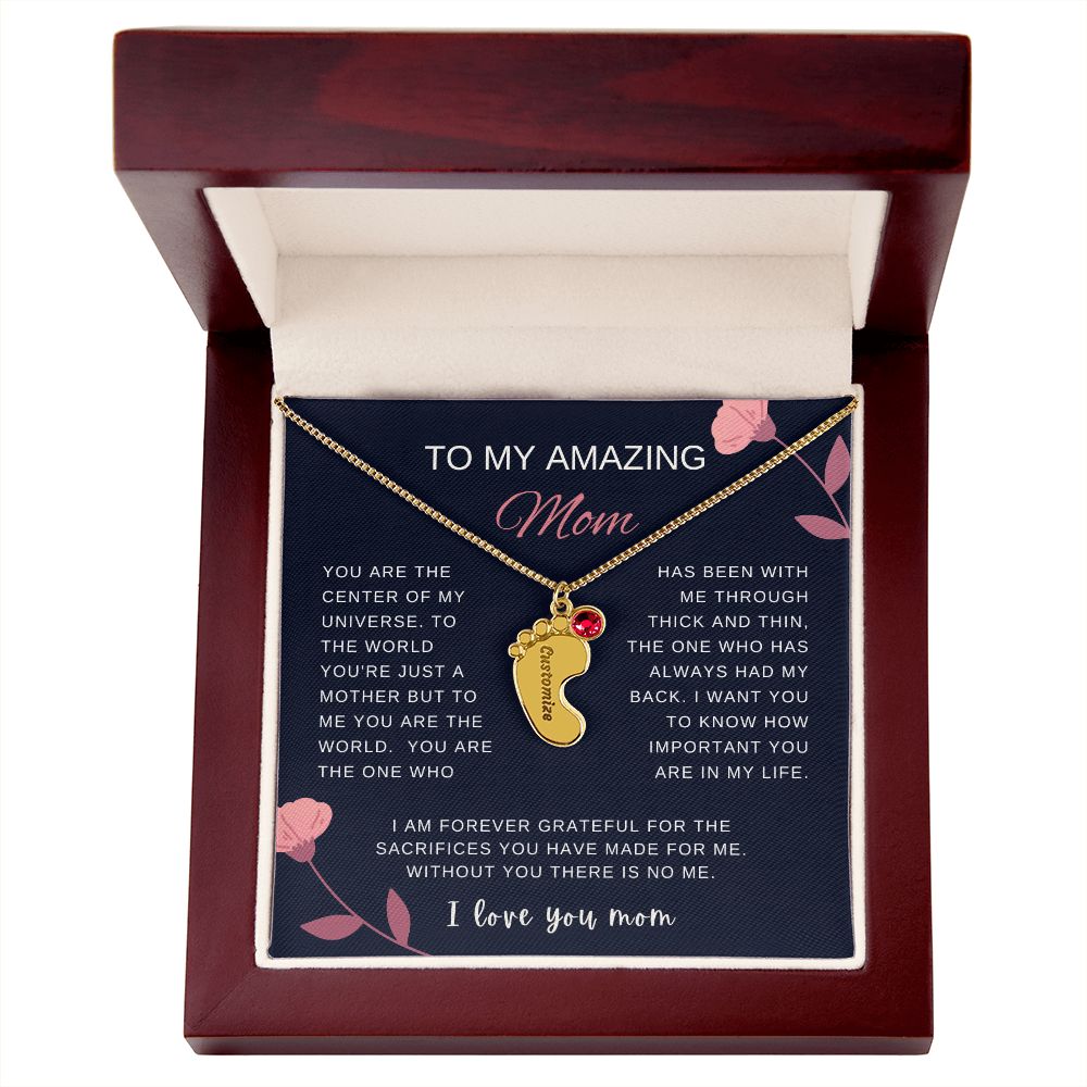 Custom Baby Feet Necklace with Birthstone | Engraved Baby Feet Necklace with Birthstone | Mother's Day Gift for Mom