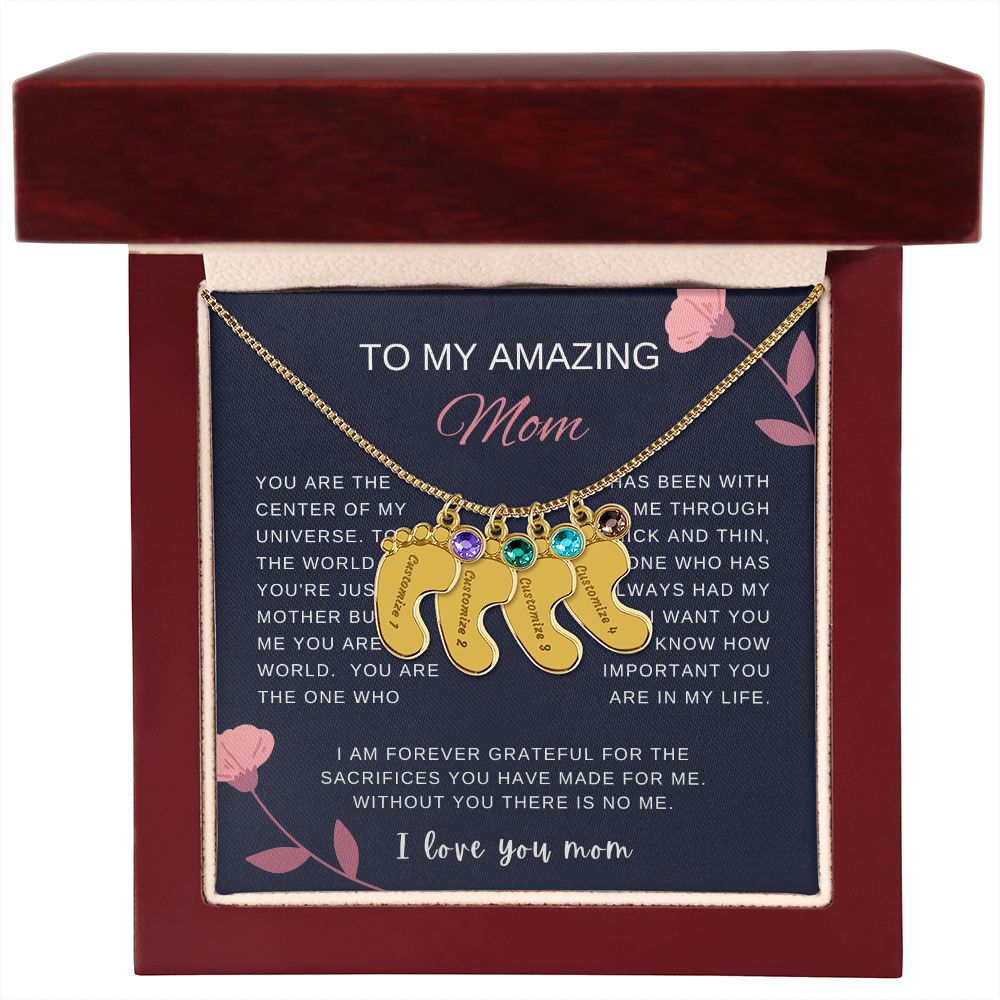 Custom Baby Feet Necklace with Birthstone | Engraved Baby Feet Necklace with Birthstone | Mother's Day Gift for Mom