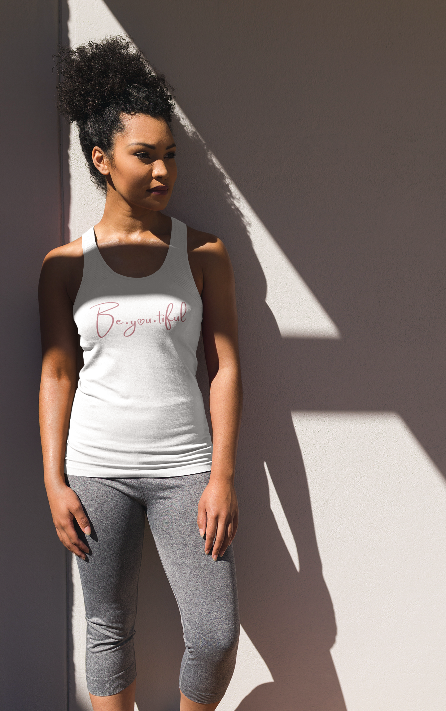 Beyoutiful Racerback Tank - white - pink Lettering
