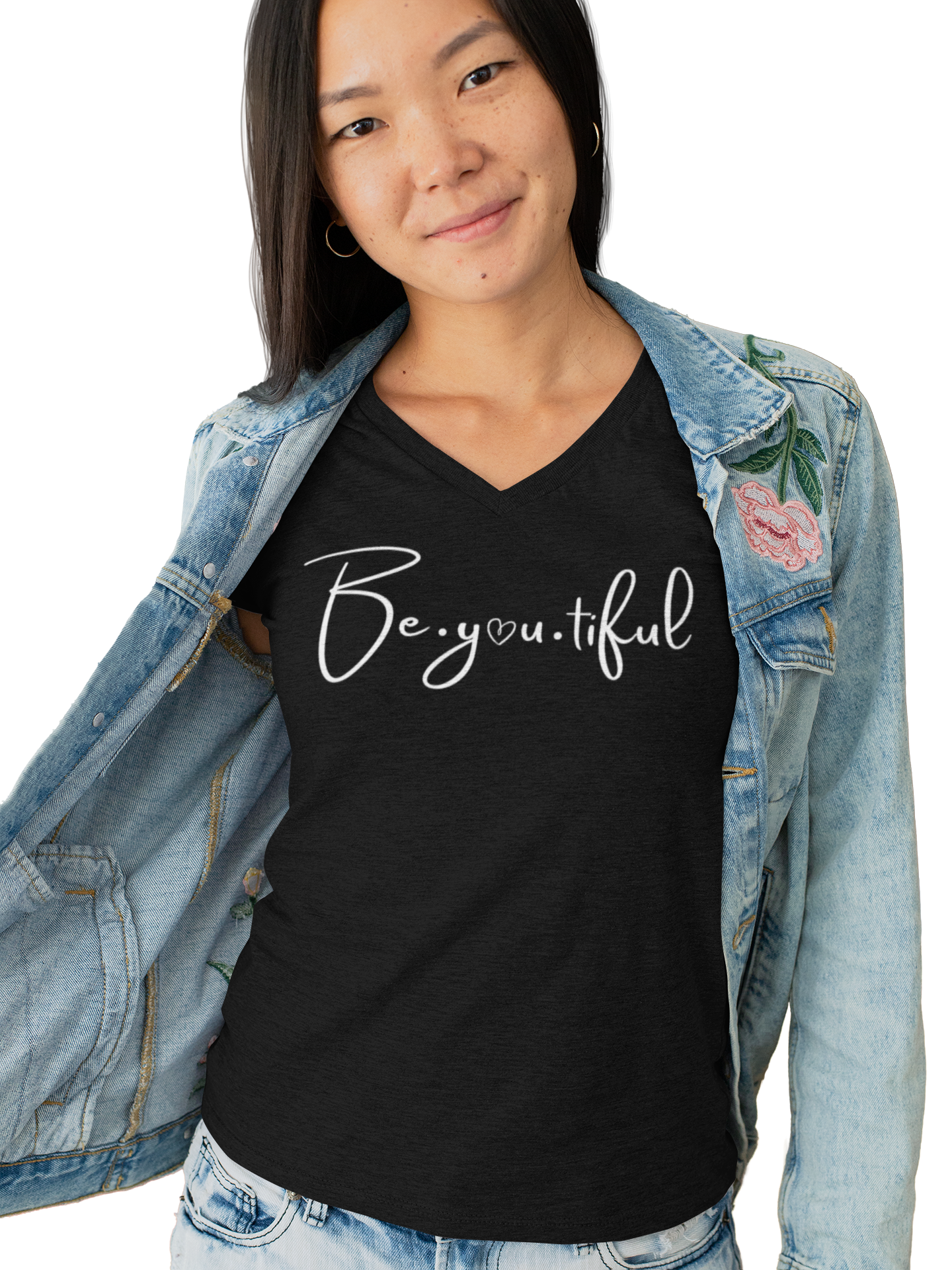 Beyoutiful V-Neck T-Shirt - black - white lettering