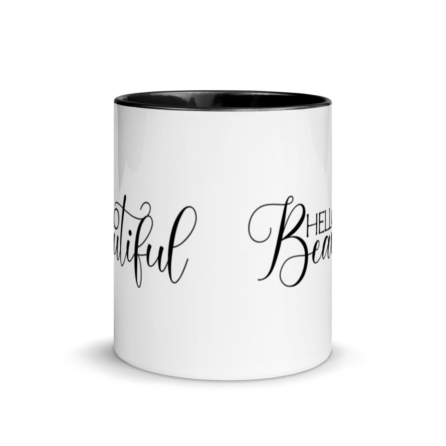 Hello beautiful mug with black interior and handle