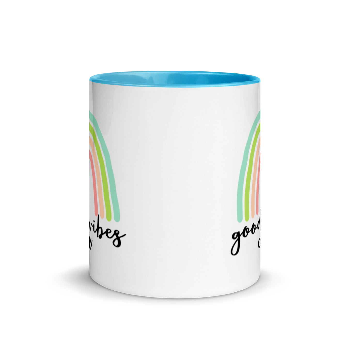 good vibes only rainbow mug - blue interior