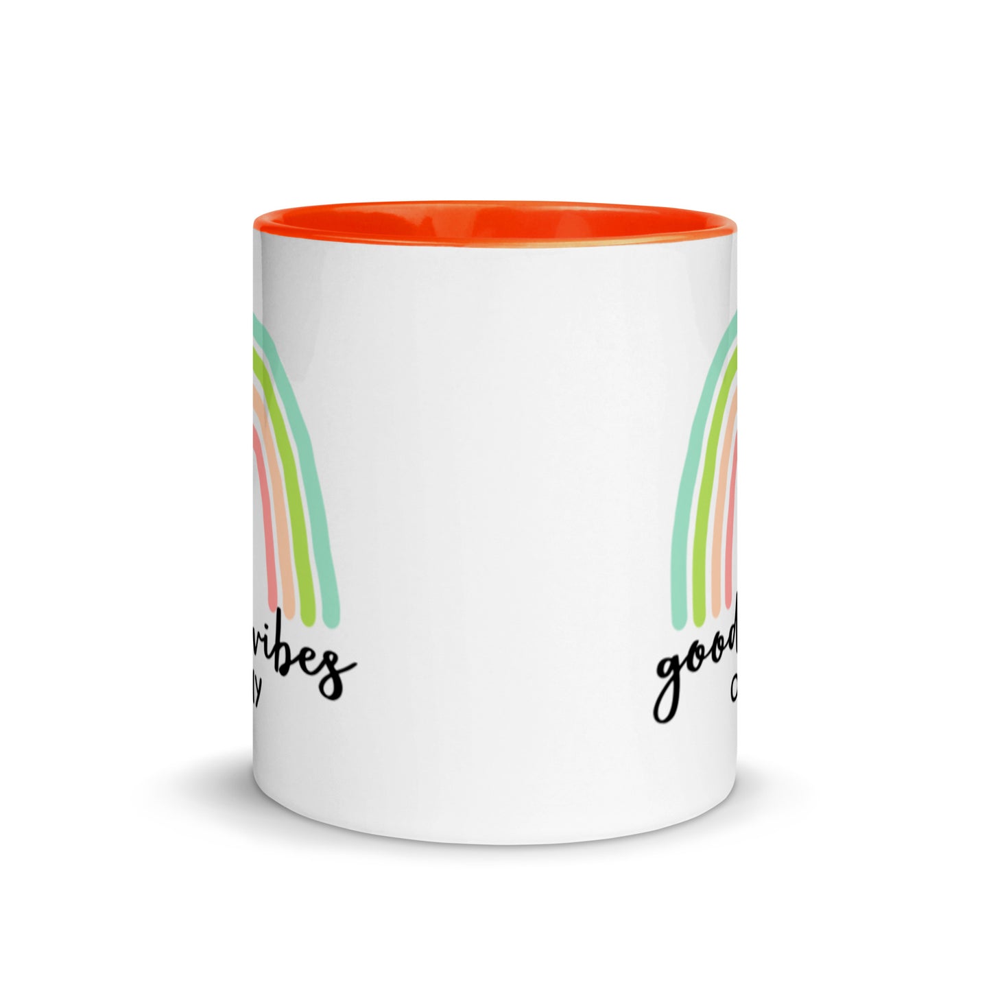 good vibes only rainbow mug - orange interior