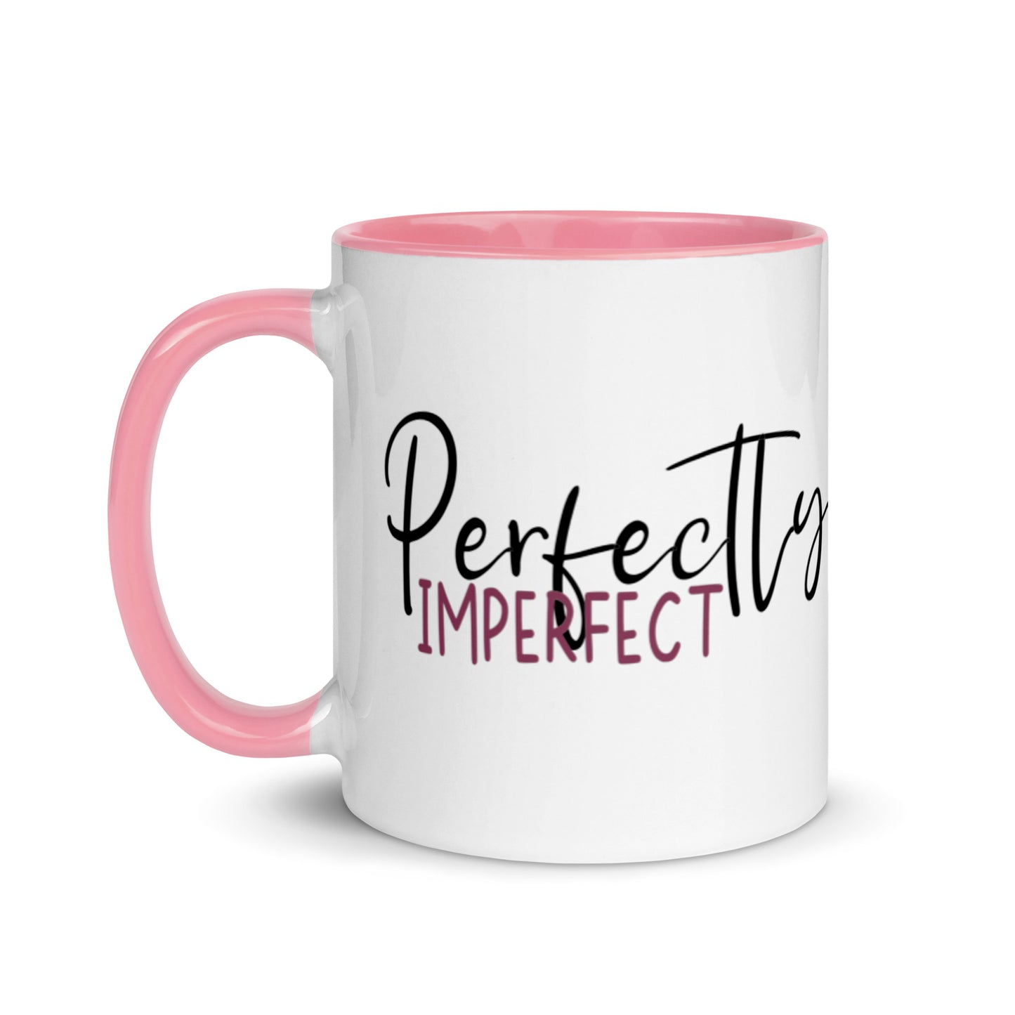 Perfectly imperfect mug with pink interior and handle