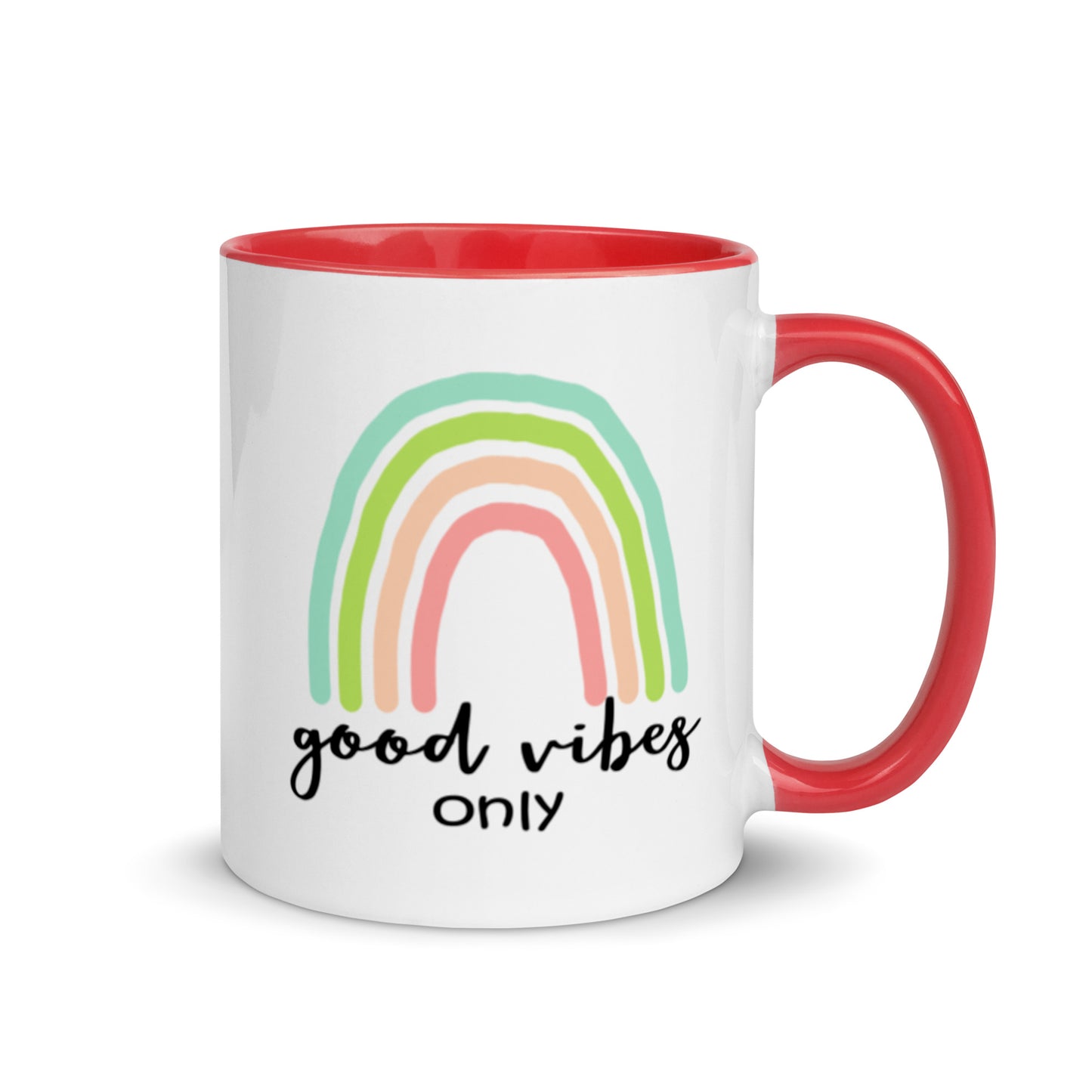 good vibes only rainbow mug - red interior