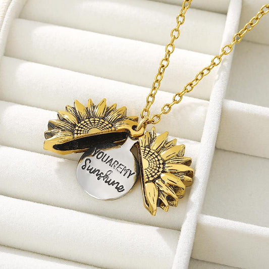 You Are My Sunshine Open Locket Sunflower Pendant Necklace