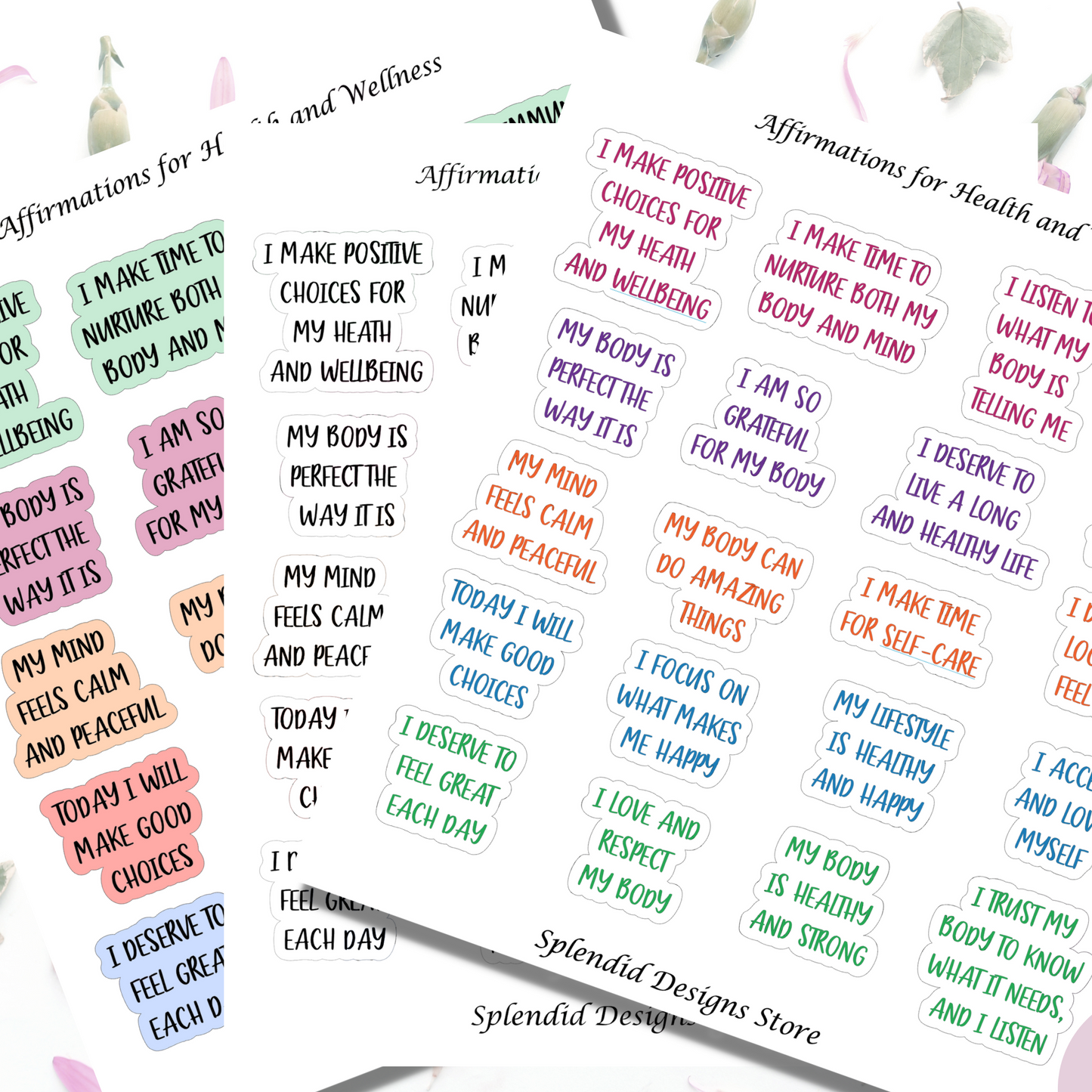 Positive Affirmations for Health and Wellness, Positive Affirmation Stickers