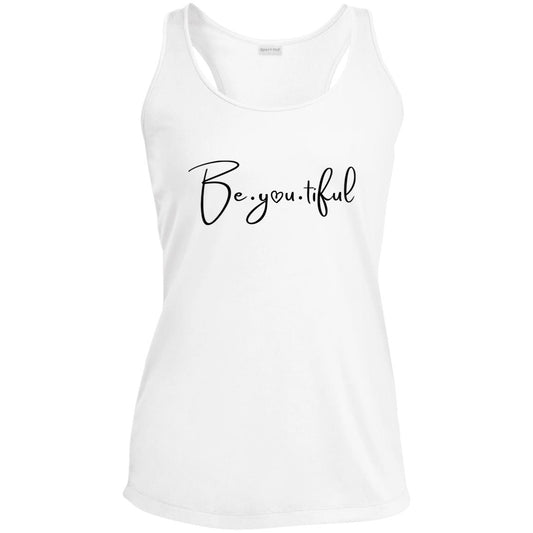 Beyoutiful Racerback Tank - White - Black Lettering