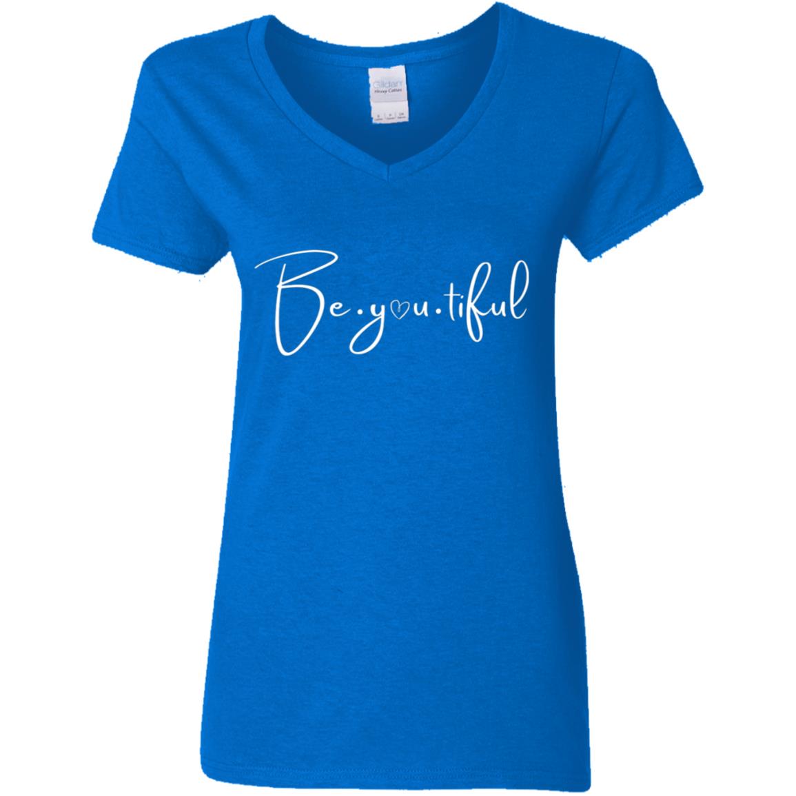 Beyoutiful V-Neck T-Shirt - royal blue - white lettering