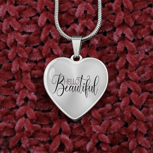 Hello Beautiful Pendant Heart Necklace - silver