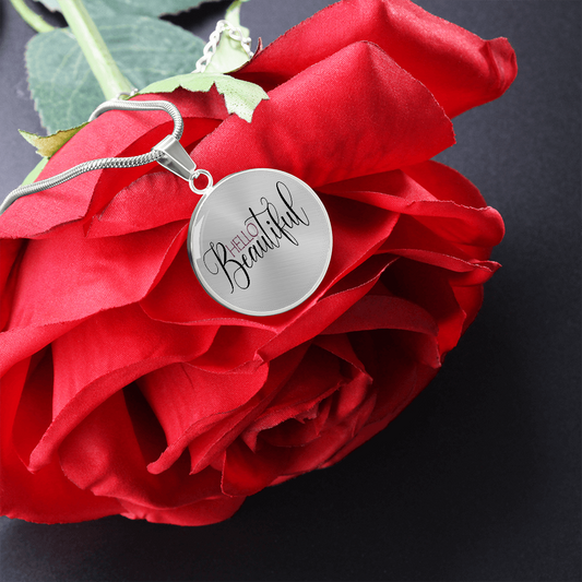 Hello Beautiful Circle Pendant Necklace - silver