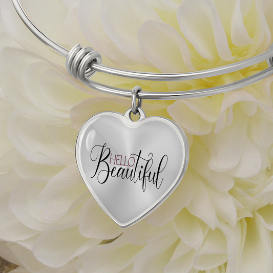 Hello Beautiful Heart Pendant Bracelet - silver