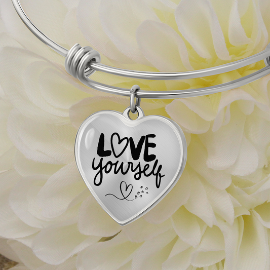 Love Yourself Heart Pendant Bangle Bracelet